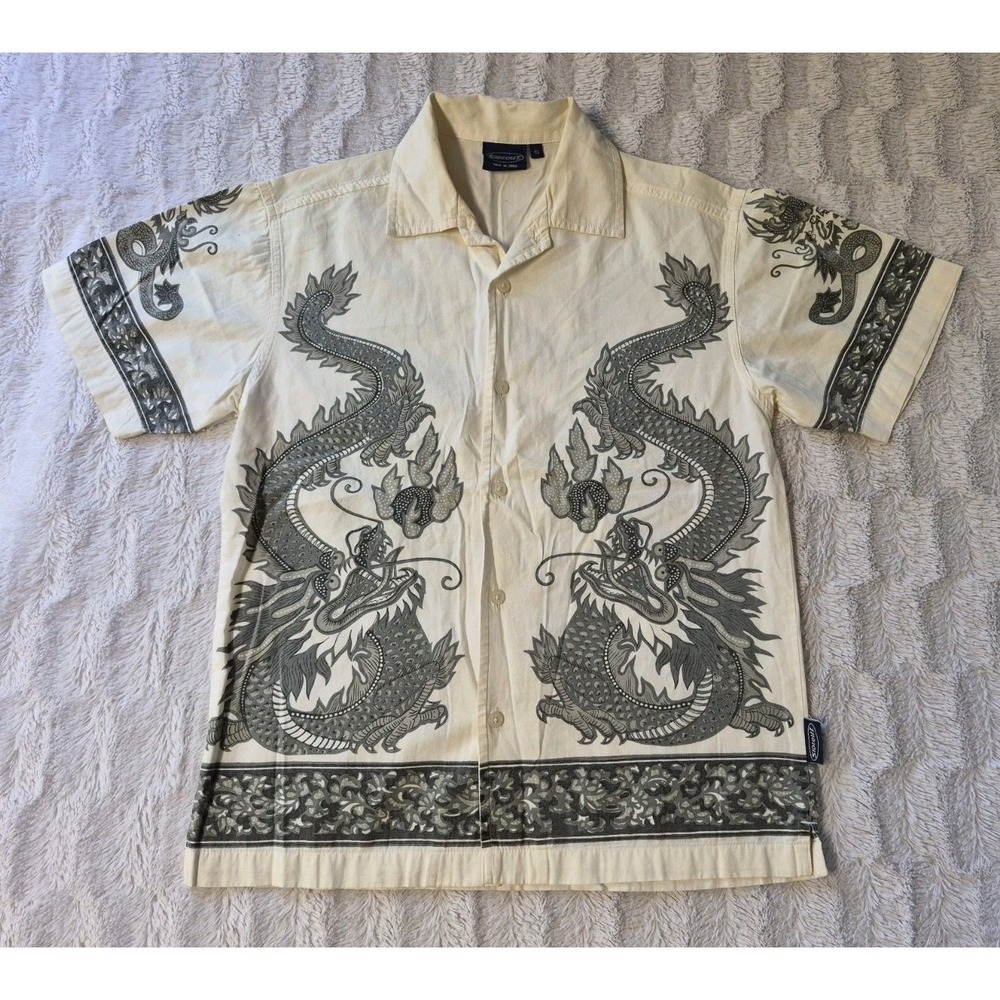 Vintage Youth Sideout Dragon All Over Print Button Up Shirt Kid's Size Small Y2K